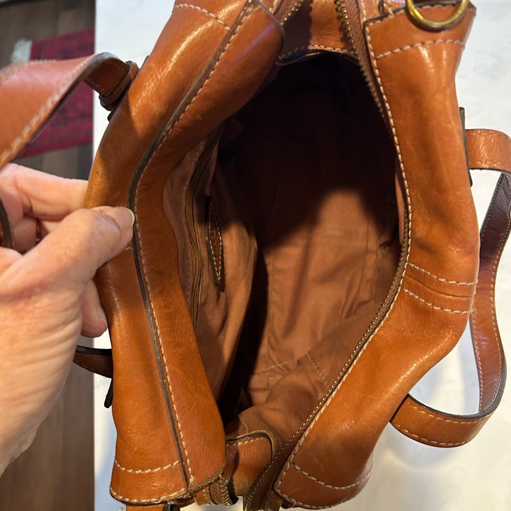 Fossil Emma Tan Leather Satchel Vintage No Crossbody Strap, EUC, Caramel Color - Picture 8 of 10
